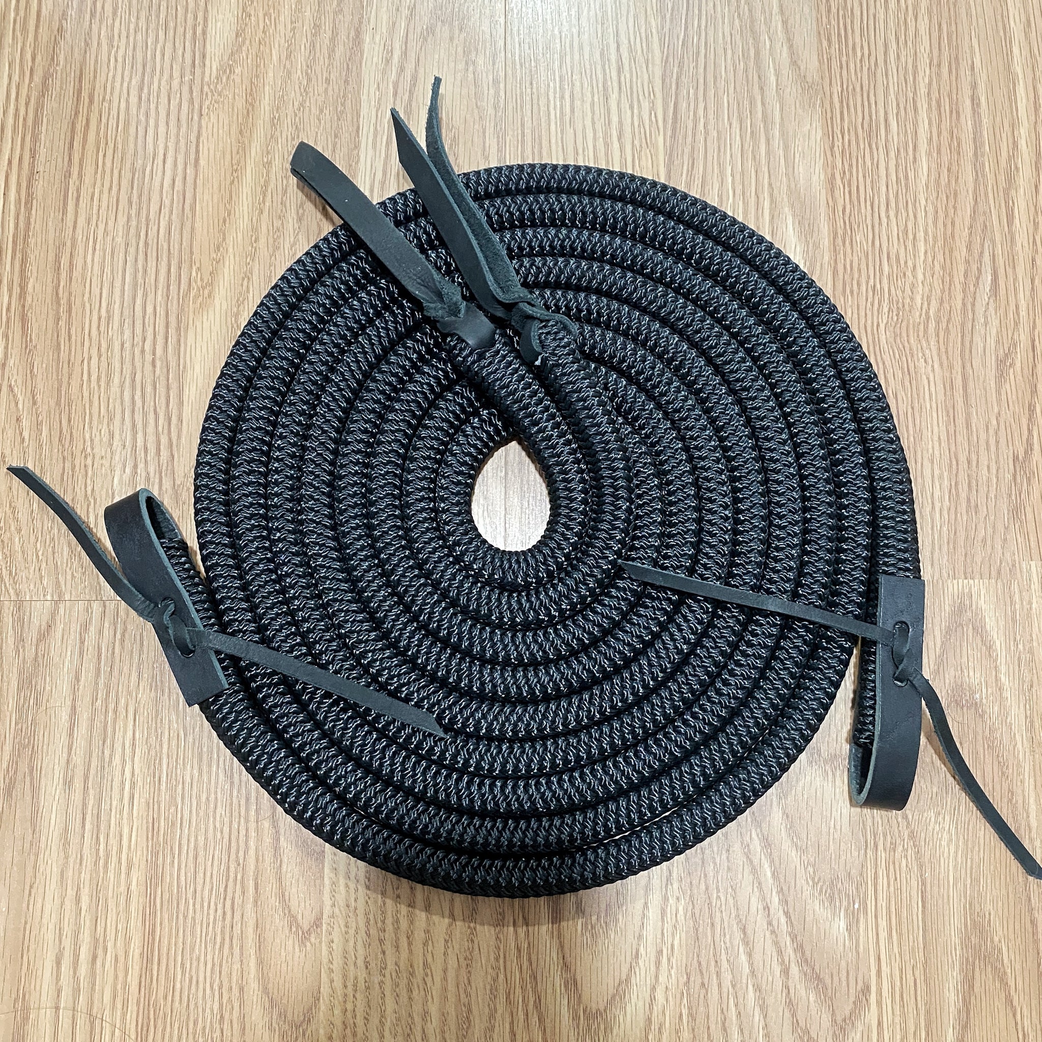 8' Black Split Reins with Plain Water Loops