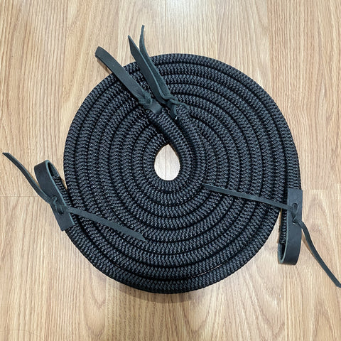 8' Black Split Reins with Plain Water Loops